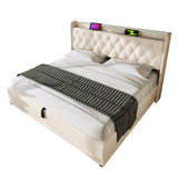 Deptford LED Gaming Bed with Ottoman Storage, in white faux leather, on its own