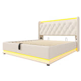 Deptford LED Gaming Bed with Ottoman Storage, in white faux leather, on its own, storage open
