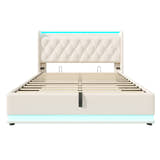 Deptford LED Gaming Bed with Ottoman Storage, in white faux leather, from the front