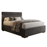 Mayfair ottoman bed frame in dark grey fabric with gas lift storage, front view on a plain white background