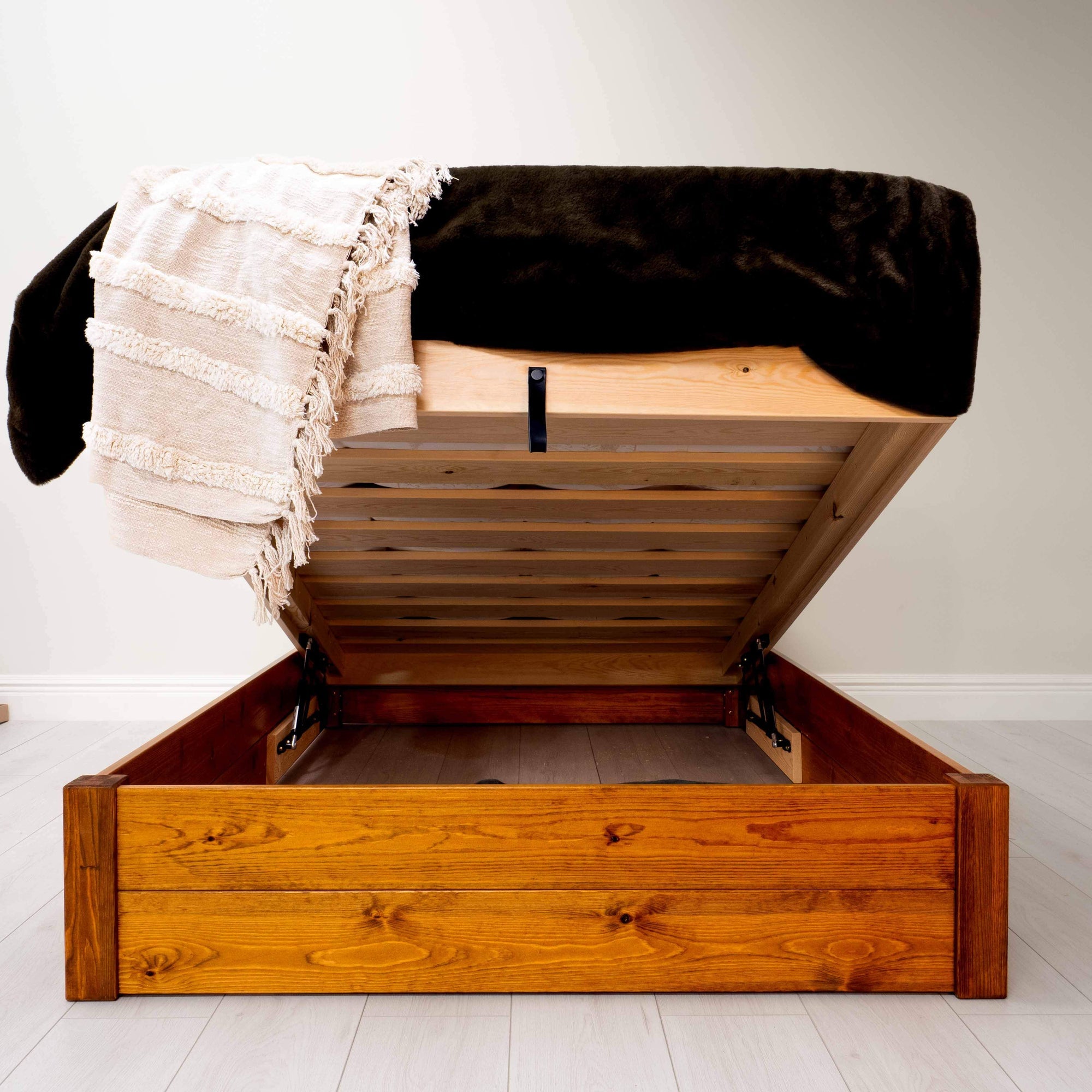 Eltham ottoman bed in solid pine, medium finish, view 2