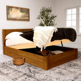 Eltham ottoman bed in solid oak, walnut finish