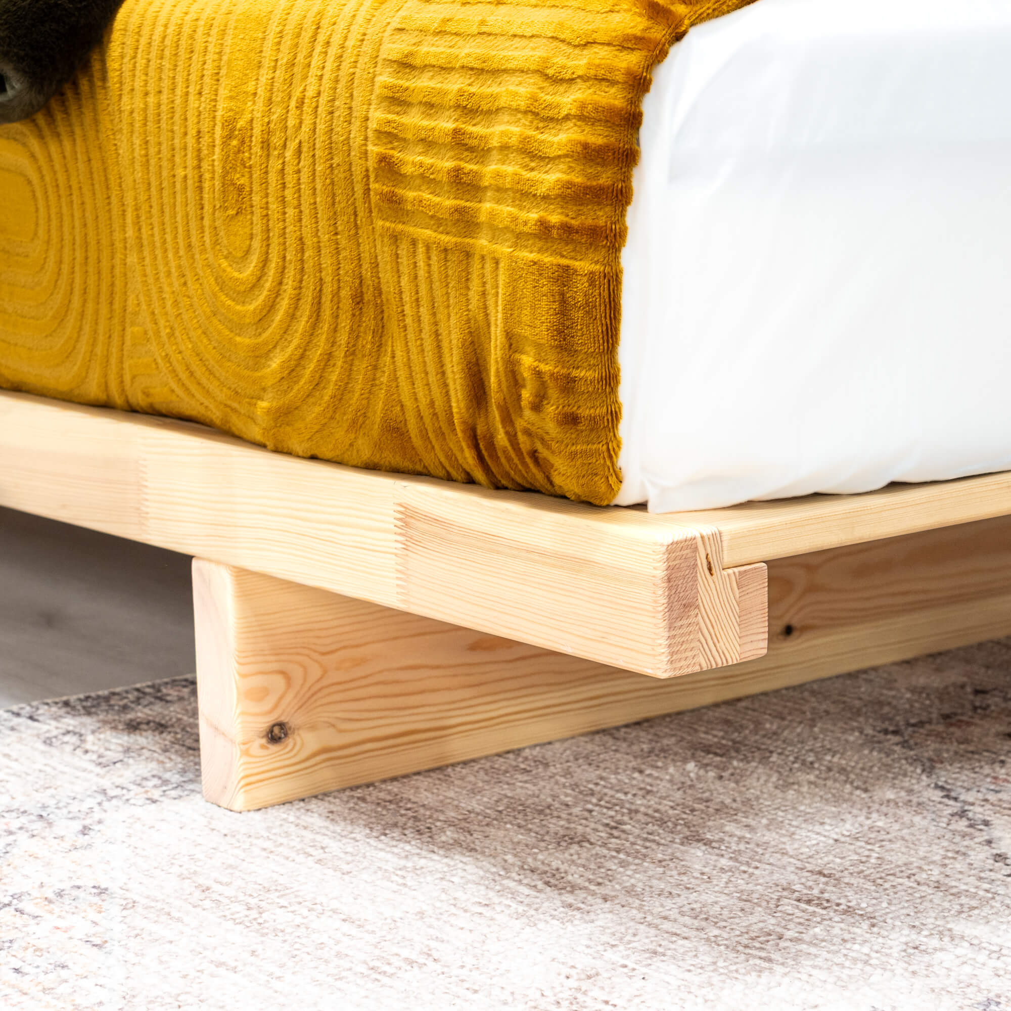 Barbican wooden bed, close-up of the frame