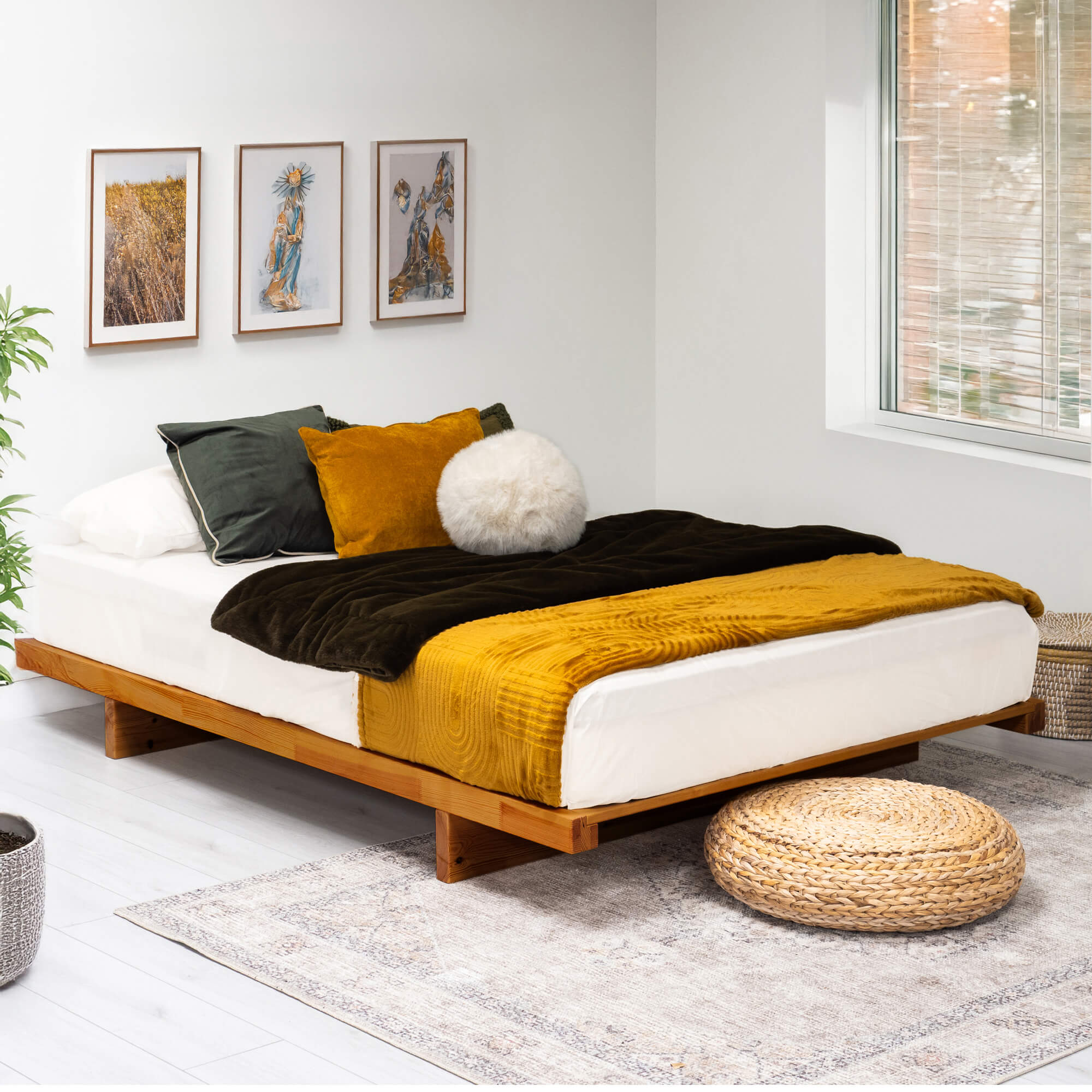 Barbican wooden bed in solid pine, medium finish