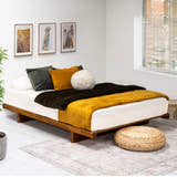 Barbican wooden bed in solid pine, walnut finish