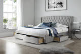 Hendon velvet storage bed in grey velvet, with the drawers open