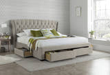 Hendon velvet storage bed in warmstone velvet, with the drawers open