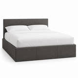 Pimlico side lift ottoman bed in grey hopsack fabric on a white background (AI-generated illustration of this frame; bedding for illustration, mattress not included)