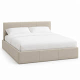 Pimlico side lift ottoman bed in natural hopsack fabric on a white background (AI-generated illustration of this frame; bedding for illustration, mattress not included)
