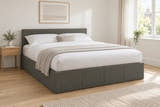 Pimlico side lift ottoman bed in grey in a bright bedroom