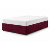 Chenille divan bed base in aubergine with 2 drawers (AI-generated illustration of this divan in the maker's aubergine chenille; mattress for illustration, not included)