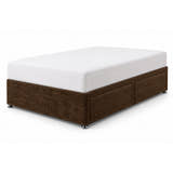 Chenille divan bed base in brown with 2 drawers (AI-generated illustration of this divan in the maker's brown chenille; mattress for illustration, not included)