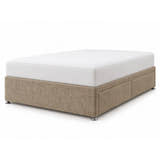 Chenille divan bed base in mink with 2 drawers (AI-generated illustration of this divan in the maker's mink chenille; mattress for illustration, not included)