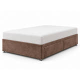 Crushed velvet divan bed base in brown with 2 drawers (AI-generated illustration of this divan in the maker's brown crushed velvet; mattress for illustration, not included)