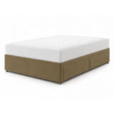 Plush velvet divan bed base in mink with 2 drawers (AI-generated illustration of this divan in the maker's mink plush velvet; mattress for illustration, not included)