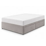 Plush velvet divan bed base in silver with 2 drawers (AI-generated illustration of this divan in the maker's silver plush velvet; mattress for illustration, not included)