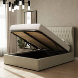Sloane ottoman bed frame with a 130 cm headboard in natural linen, view 2
