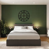 Stratford end lift ottoman bed, in dark grey, in a bedroom with a green wall