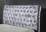 Kensington sleigh bed: buttoned crushed velvet headboard, close up