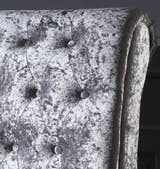 Kensington sleigh bed: crushed velvet and buttons, close up
