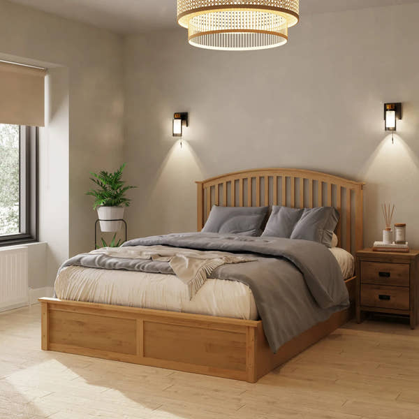 Wandsworth wooden ottoman bed frame in oak