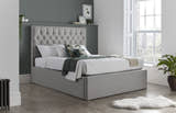 Wembley fabric ottoman bed in grey, closed, in a bedroom